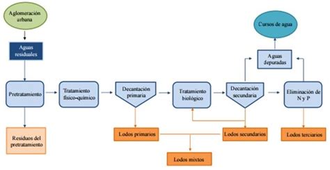 Diagrama del proceso de tratamiento de lodos en una EDAR