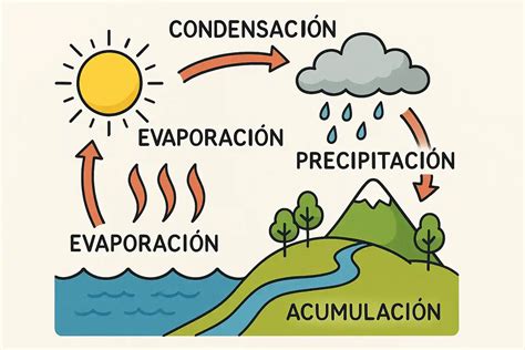 Diagrama del ciclo del agua y sus posibles contaminantes