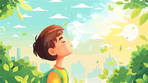 Niño inhalando aire puro