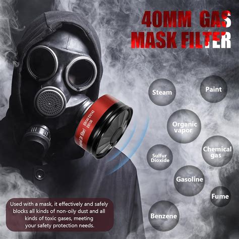 Fotografía de filtros de máscara de gas antiguos con etiquetas de advertencia de amianto