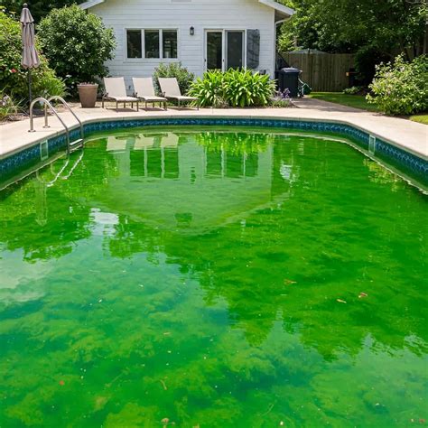 Piscina con agua verde por algas