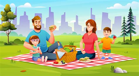 Familia disfrutando de un picnic en un parque verde