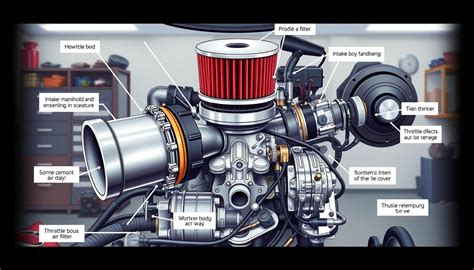 Diagrama de un motor de automóvil con énfasis en el sistema de admisión de aire