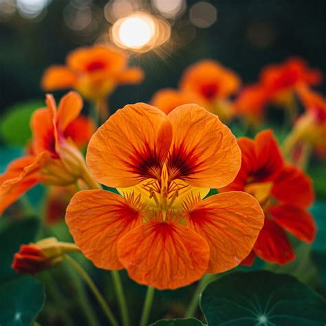 Capuchina en flor con pétalos naranjas vibrantes