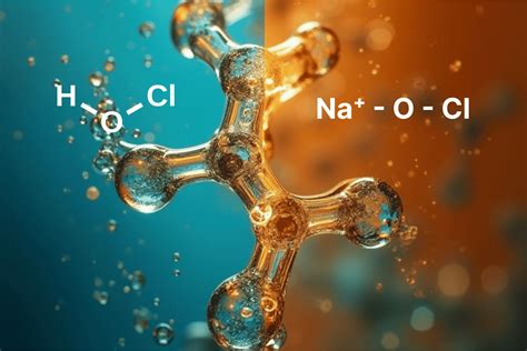 Representación molecular de ácido sulfúrico y hipoclorito de sodio