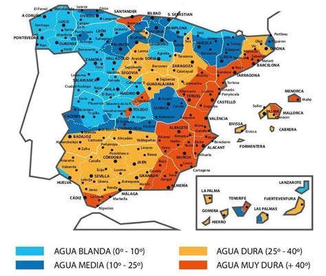 Gráfico de dureza del agua en España