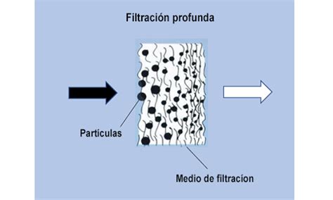 Diagrama comparativo de filtración en profundidad y filtración de superficie