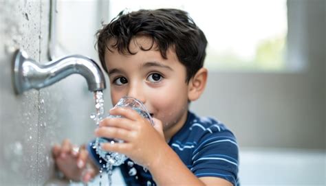 Niños bebiendo agua de un grifo con un filtro