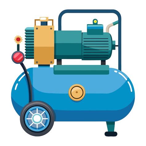 Ilustración de un compresor de aire industrial con flujo de aire contaminado entrando y aire limpio saliendo.