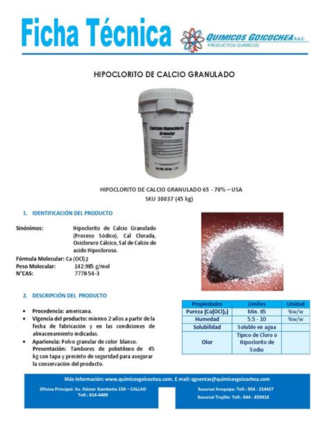 Cubo con hipoclorito de calcio granulado disolviéndose