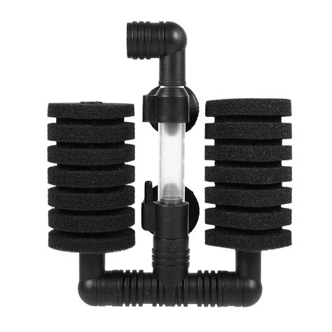 Un acuario con un filtro interno de esponja claramente visible