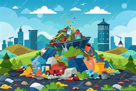 Ilustración de un vertedero de basura con advertencia sobre contaminación
