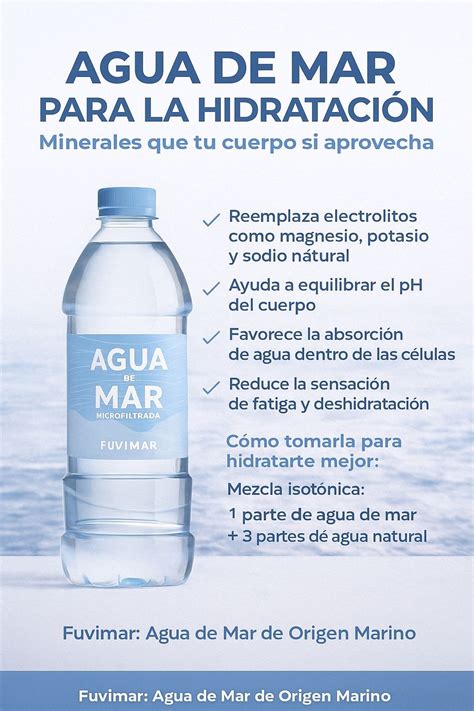 Botellas de agua de mar microfiltrada y etiquetada para consumo