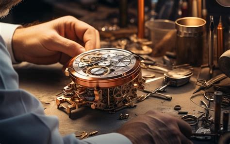 Relojero trabajando en un reloj mecánico