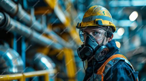 Trabajador usando casco de aire filtrado en un entorno industrial