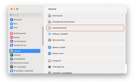 Gráfico de uso de almacenamiento en macOS
