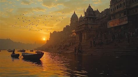 Vista panorámica de Varanasi con el río Ganges al amanecer