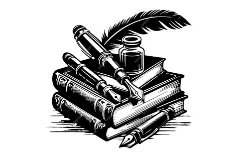 Libros apilados con una pluma