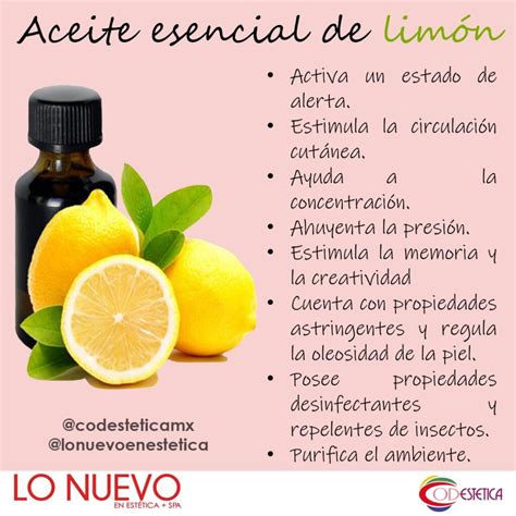 Infografía mostrando los beneficios del aceite esencial de limón