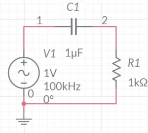 Circuito electrónico de un filtro pasa altas RC
