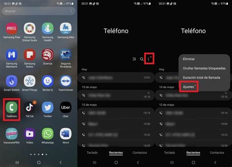 Captura de pantalla de la aplicación Teléfono de Android mostrando la opción 