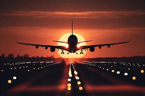 Avión despegando con el sol de fondo