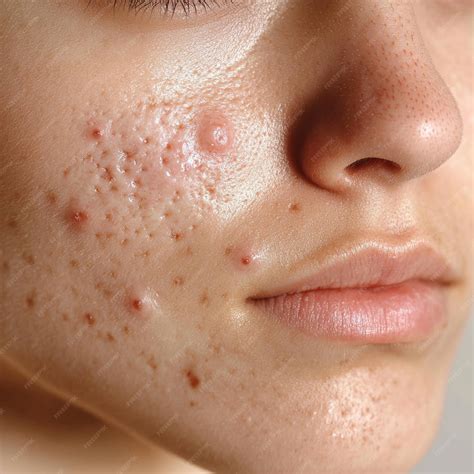 Primeros planos de piel con acné y poros obstruidos