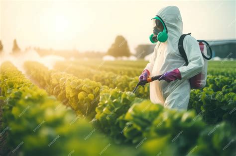 Trabajador agrícola aplicando pesticidas con equipo de protección