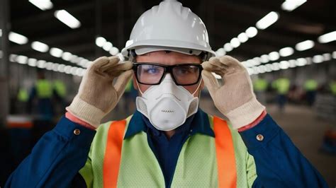 Trabajador con casco, gafas integrales y mascarilla