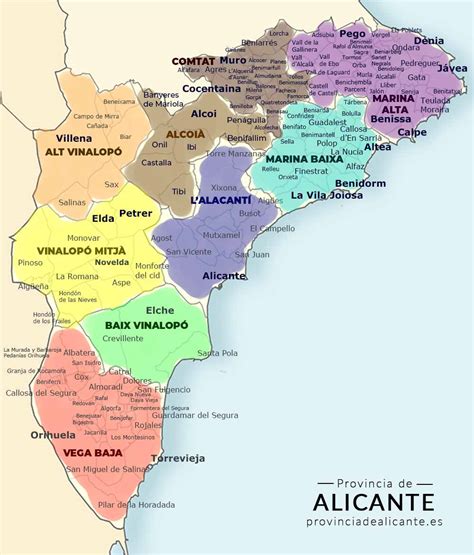 Mapa de la provincia de Alicante con puntos de interés cultural