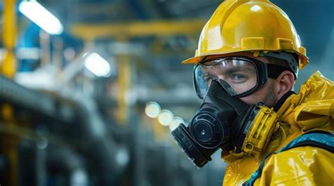 Trabajador usando una máscara de gas en un entorno industrial