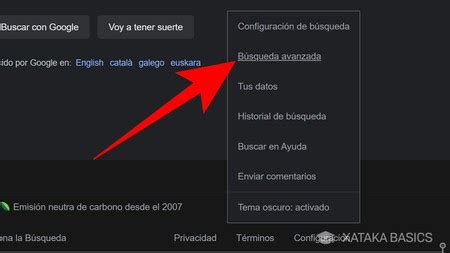 Captura de pantalla de la herramienta de Búsqueda Avanzada de Google