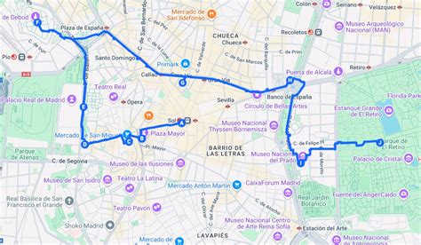 Mapa de Madrid con puntos de interés para actividades al aire libre