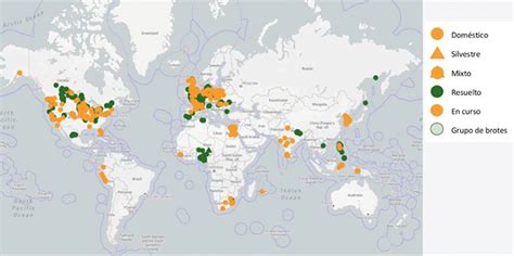 Mapa de Europa con puntos que indican brotes de gripe aviar