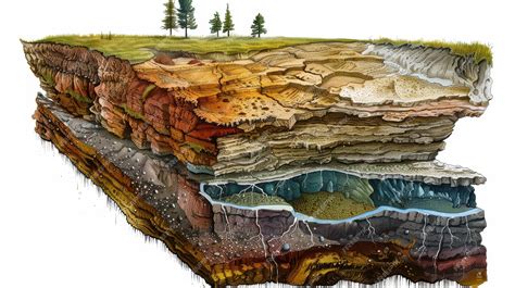 Diagrama mostrando las capas de sedimentos y contaminantes en el fondo de una cisterna