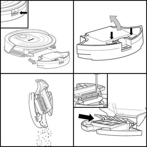 Ilustración mostrando cómo vaciar el depósito de polvo de una aspiradora.