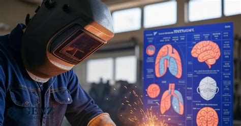 Ilustración de partículas de humo de soldadura entrando en los pulmones