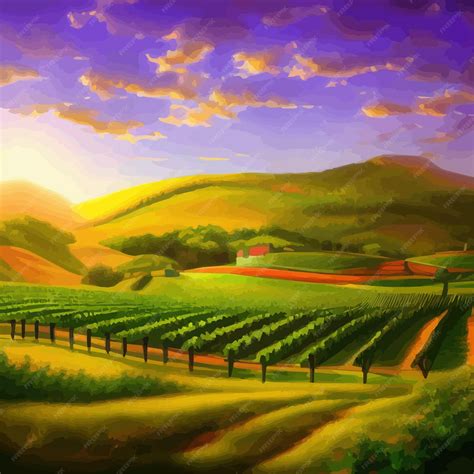 Paisaje rural con viñedos y campos cultivados