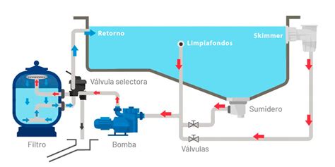 Esquema de una piscina con depuradora