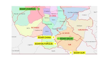 Mapa del sur de Madrid con la ubicación de las EDAR de La China y Butarque