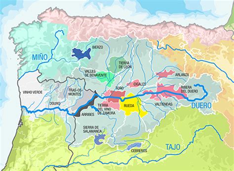 Mapa de la cuenca del Duero con puntos de estudio