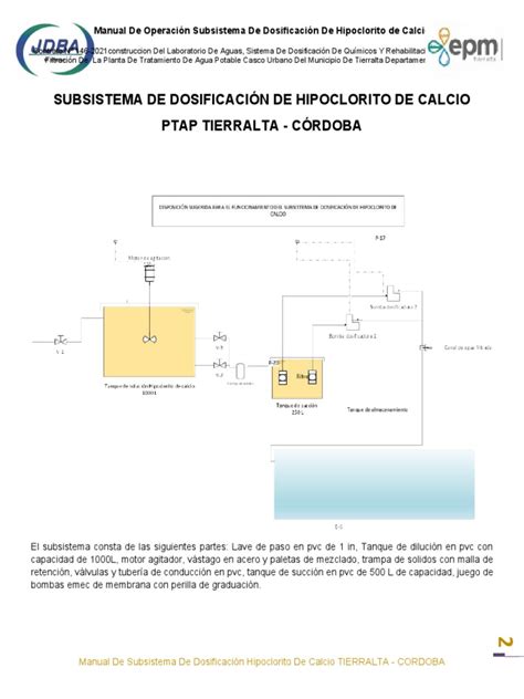 Diagrama de un sistema de dosificación de hipoclorito de calcio para agua