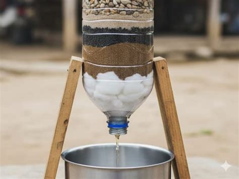 Filtro de agua casero en una botella de plástico