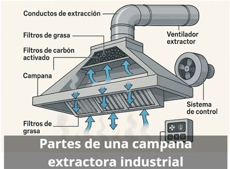 Diagrama mostrando el flujo de aire a través de un filtro de campana extractora