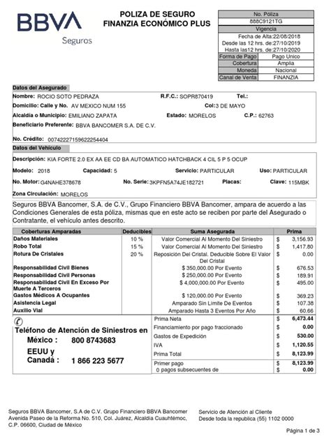 Documento de póliza de seguro