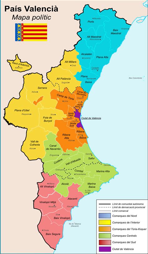 Mapa de la Comunidad Valenciana con sus comarcas