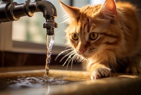 Gato bebiendo de una fuente de agua