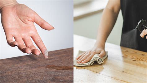 Persona limpiando un mueble de madera exterior