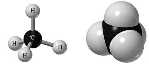 Representación gráfica de la molécula de metano y sulfuro de hidrógeno