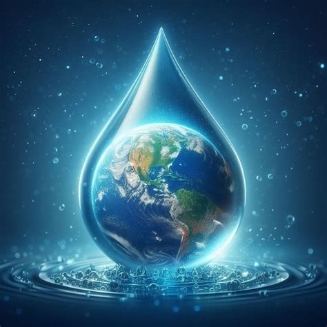 Planeta Tierra con una gran gota de agua dulce.